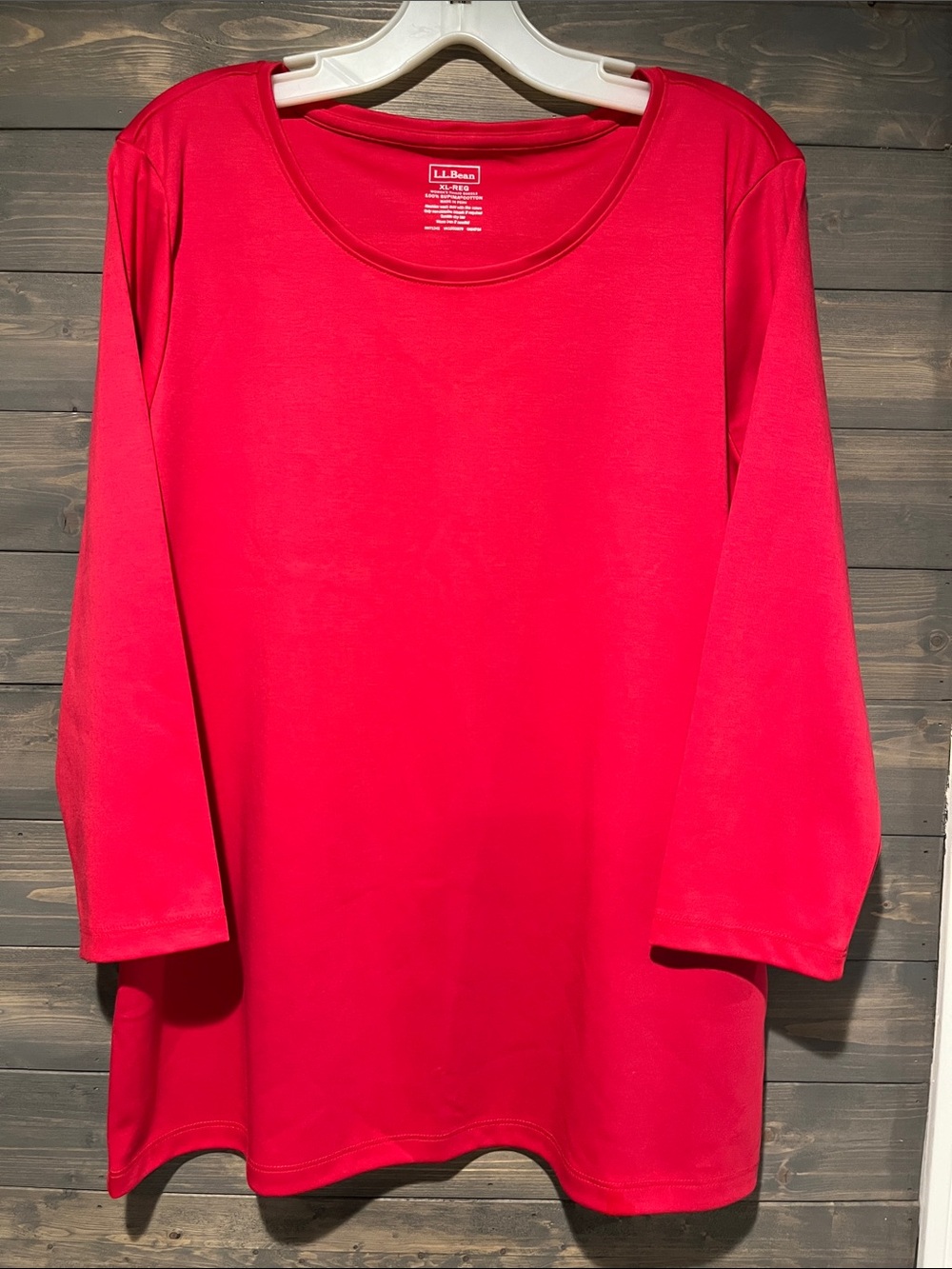 L.L. Bean Pima Cotton 3/4 Sleeve Scoop Neck Red Top XL